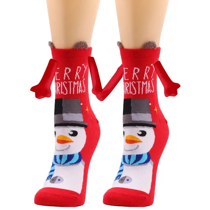 Новинка 2024 года, 1 пара магнитных носков для рук в рождественской тематике, унисекс, Хлопчатобумажные носки для девочек в стиле харадзюку, милая пара