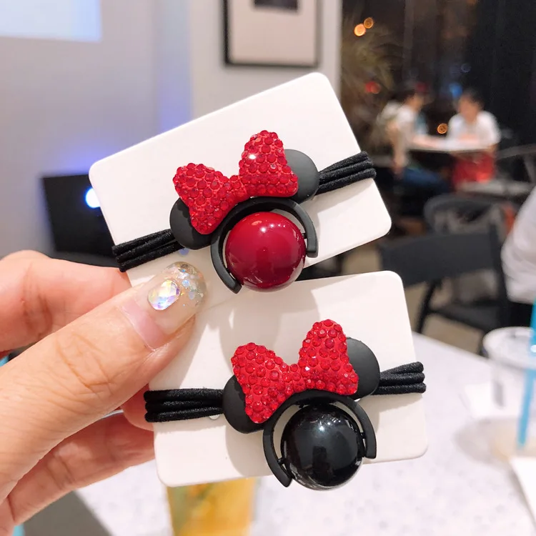 Новое кольцо для волос Disney's Minnie pearl hair rope wild ladies Корейская веревка с бриллиантовой головкой игрушки для маленьких девочек Изображение 0 