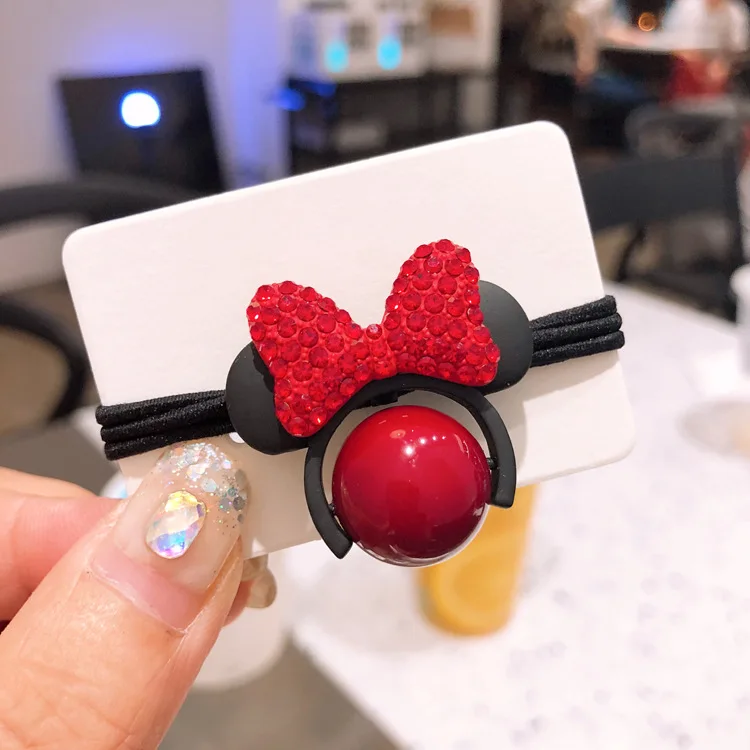 Новое кольцо для волос Disney's Minnie pearl hair rope wild ladies Корейская веревка с бриллиантовой головкой игрушки для маленьких девочек Изображение 1 