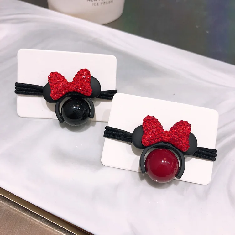 Новое кольцо для волос Disney's Minnie pearl hair rope wild ladies Корейская веревка с бриллиантовой головкой игрушки для маленьких девочек Изображение 3 