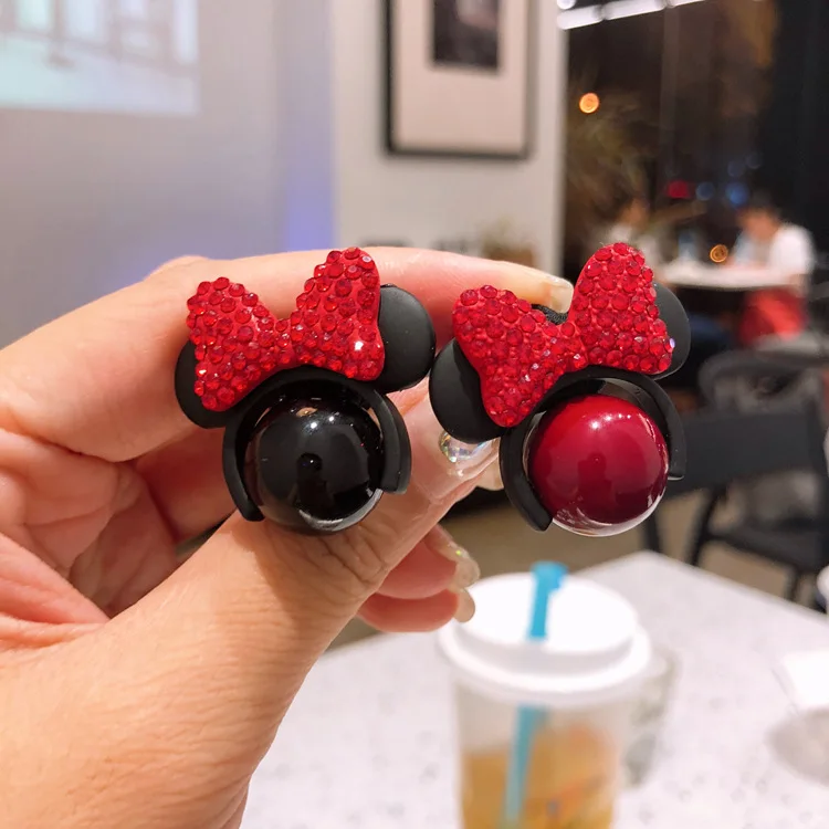 Новое кольцо для волос Disney's Minnie pearl hair rope wild ladies Корейская веревка с бриллиантовой головкой игрушки для маленьких девочек Изображение 4 