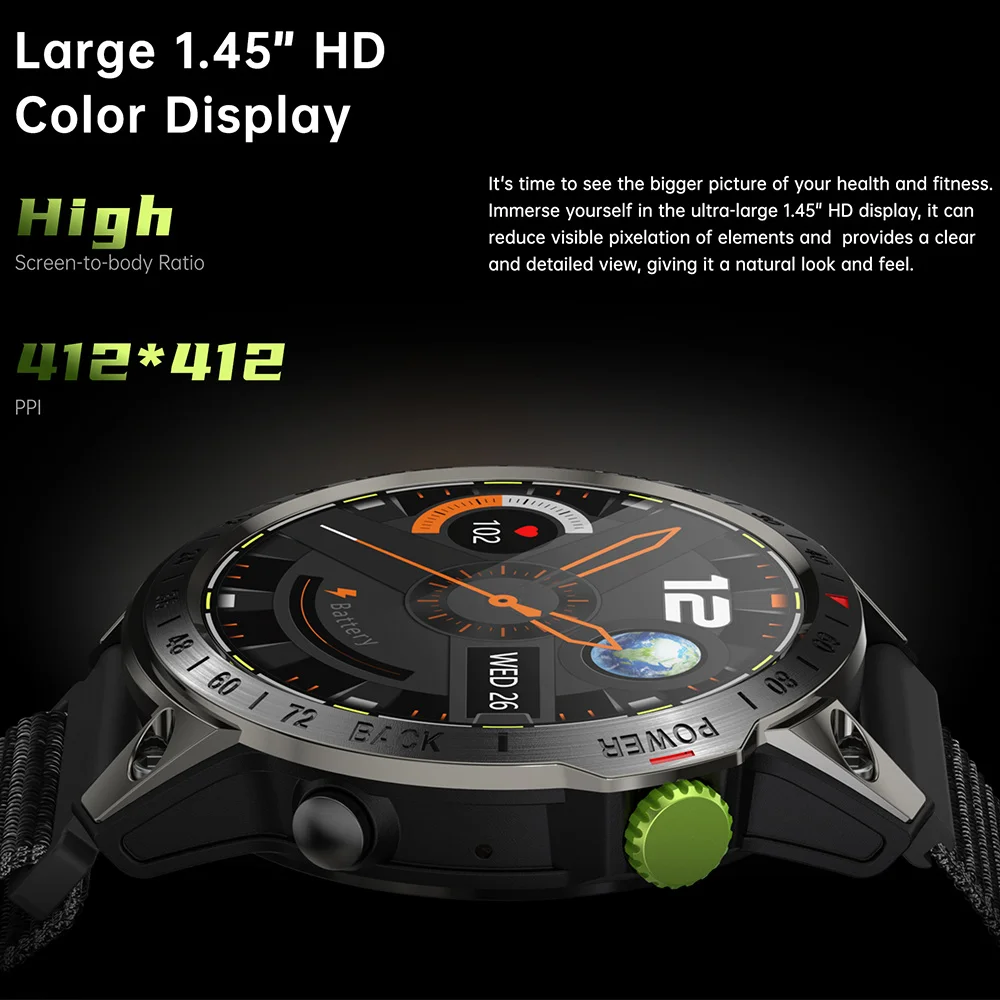 Новые мужские смарт-часы DV08 с 1,45-дюймовым экраном высокой четкости, поддерживают более 100 спортивных режимов, водонепроницаемые смарт-часы IP68 Изображение 1 