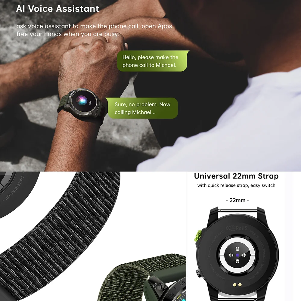 Новые мужские смарт-часы DV08 с 1,45-дюймовым экраном высокой четкости, поддерживают более 100 спортивных режимов, водонепроницаемые смарт-часы IP68 Изображение 4 
