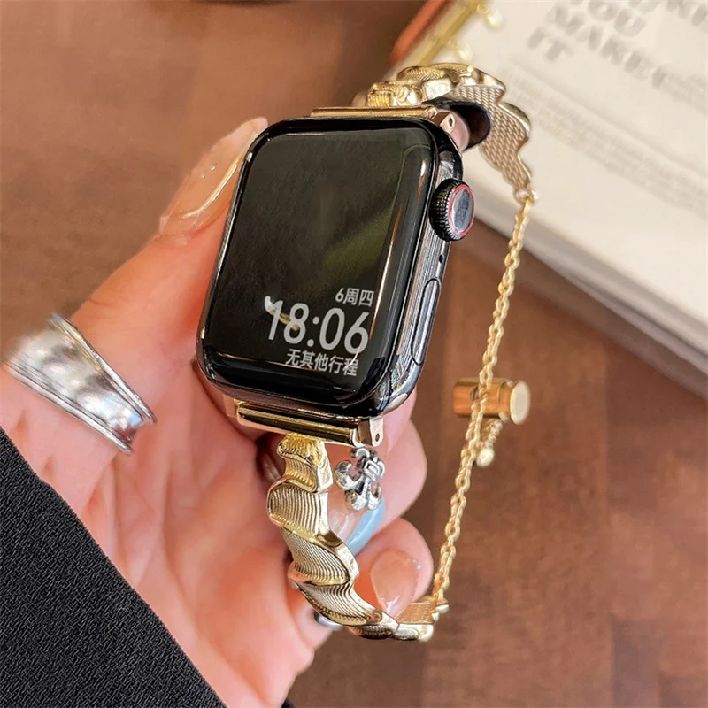 Новый металлический браслет в стиле ретро с волнистым ремешком 49 мм для Apple Watch 45 мм 40 41 мм 38 40 44 мм Correa Женский ремешок для часов iwatch 8 SE 7 6 5 4