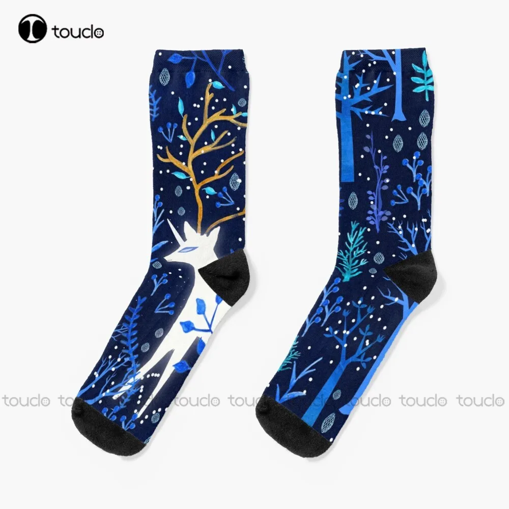 Оленьи рога В синих носках, Черные Футбольные носки, Персонализированные Пользовательские Носки Унисекс для взрослых, подростков, молодежи, Цифровая печать 360 °, Рождественский подарок