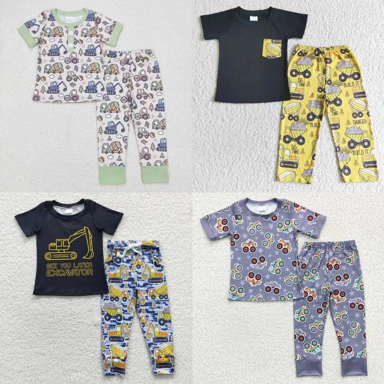 Оптовая Продажа Строительной экипировки для маленьких мальчиков, пижамы, рубашки с короткими рукавами для малышей, Детские штаны-тройники, Комплект пижамных брюк для младенцев Изображение 0 