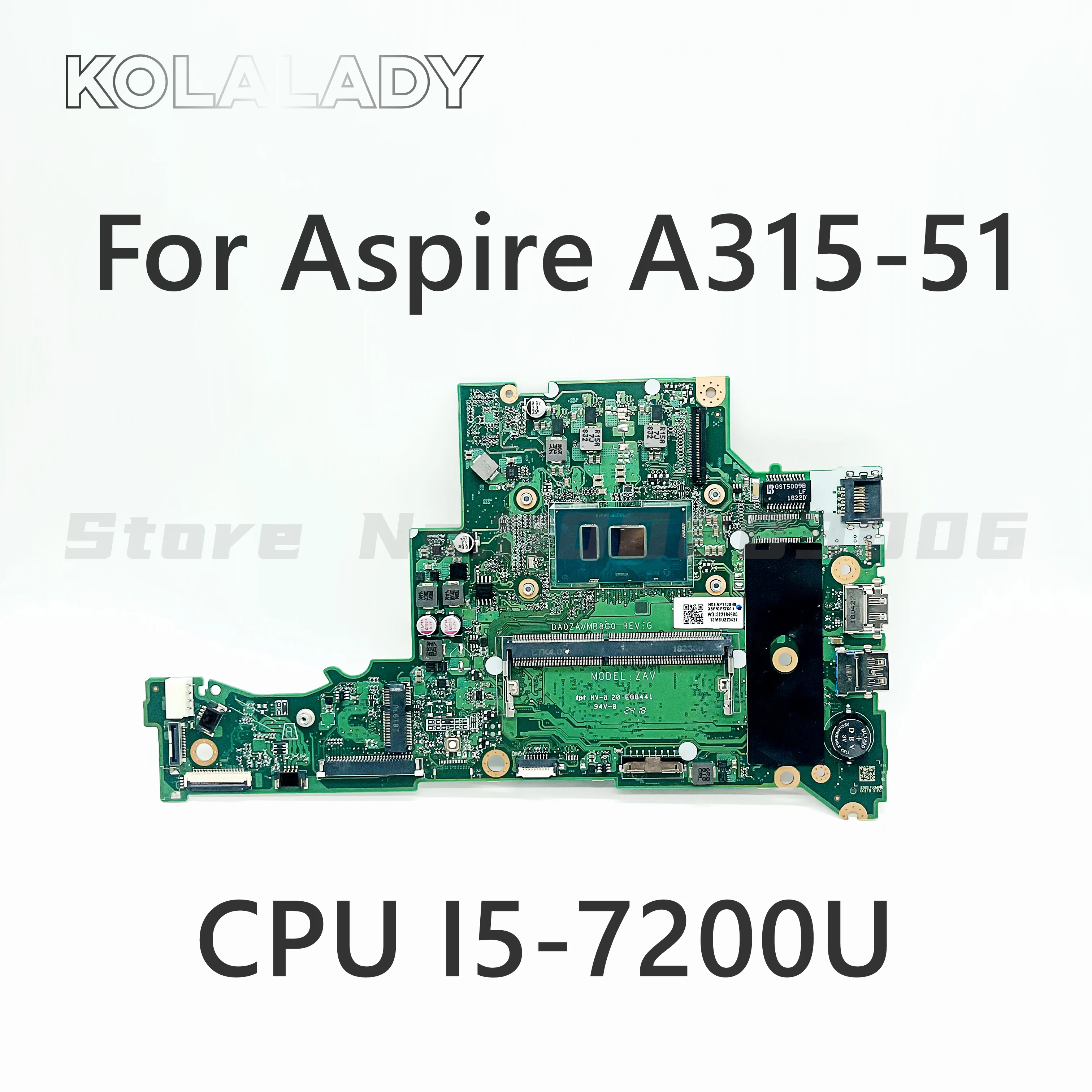 Оригинальная Материнская плата для ноутбука Acer Aspire A315 A315-51 с процессором SR342 i5-7200U 4 ГБ оперативной ПАМЯТИ DA0ZAVMB8G0 NBGNP11009 Полностью Протестирована