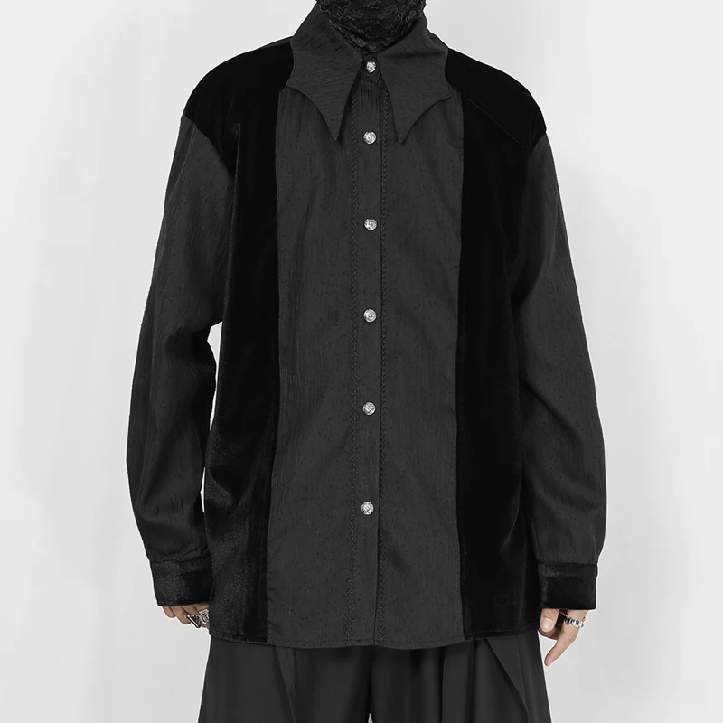 Оригинальная мужская одежда, новая повседневная рубашка из черного бархата, свободная рубашка с длинными рукавами от нишевого дизайнера Pi Shuai