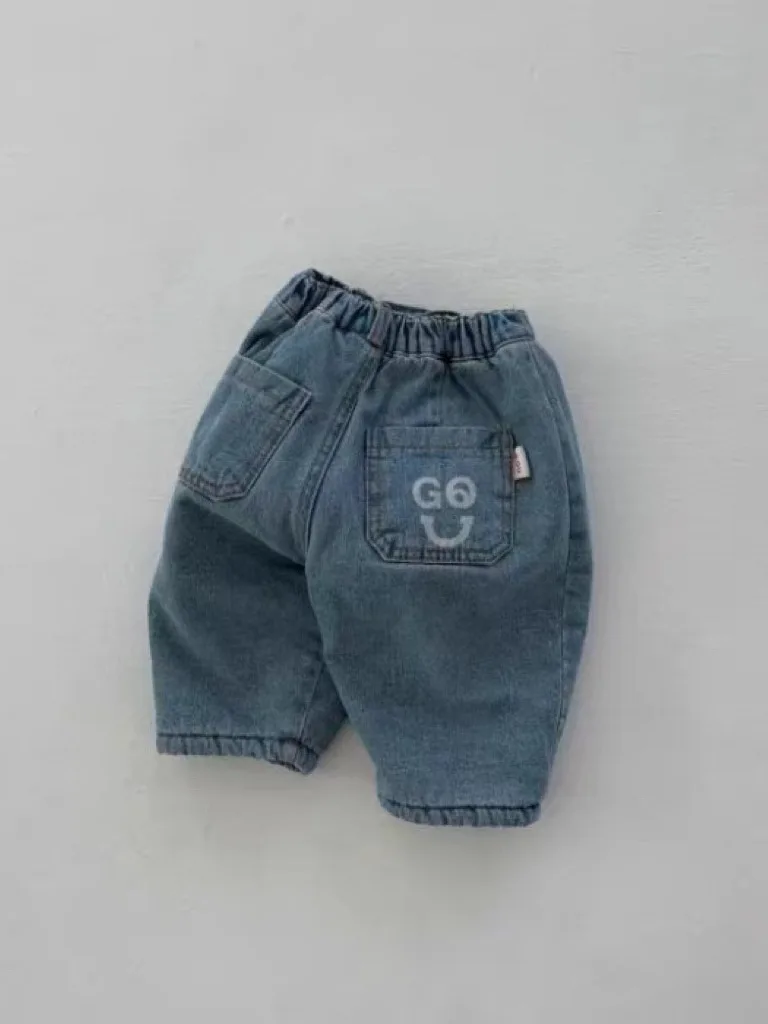 Осенне-зимние Детские брюки, однотонные флисовые джинсы для мальчиков, свободные плотные джинсы для девочек от 0 до 3 лет, теплые повседневные брюки для малышей Изображение 3 