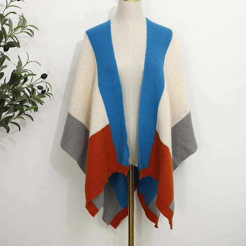 Осенне-зимний кардиган, шаль, женская одежда, тонкий топ, рубашка с солнцезащитным кремом, модное уличное пончо, женские накидки, Синие плащи Изображение 0 