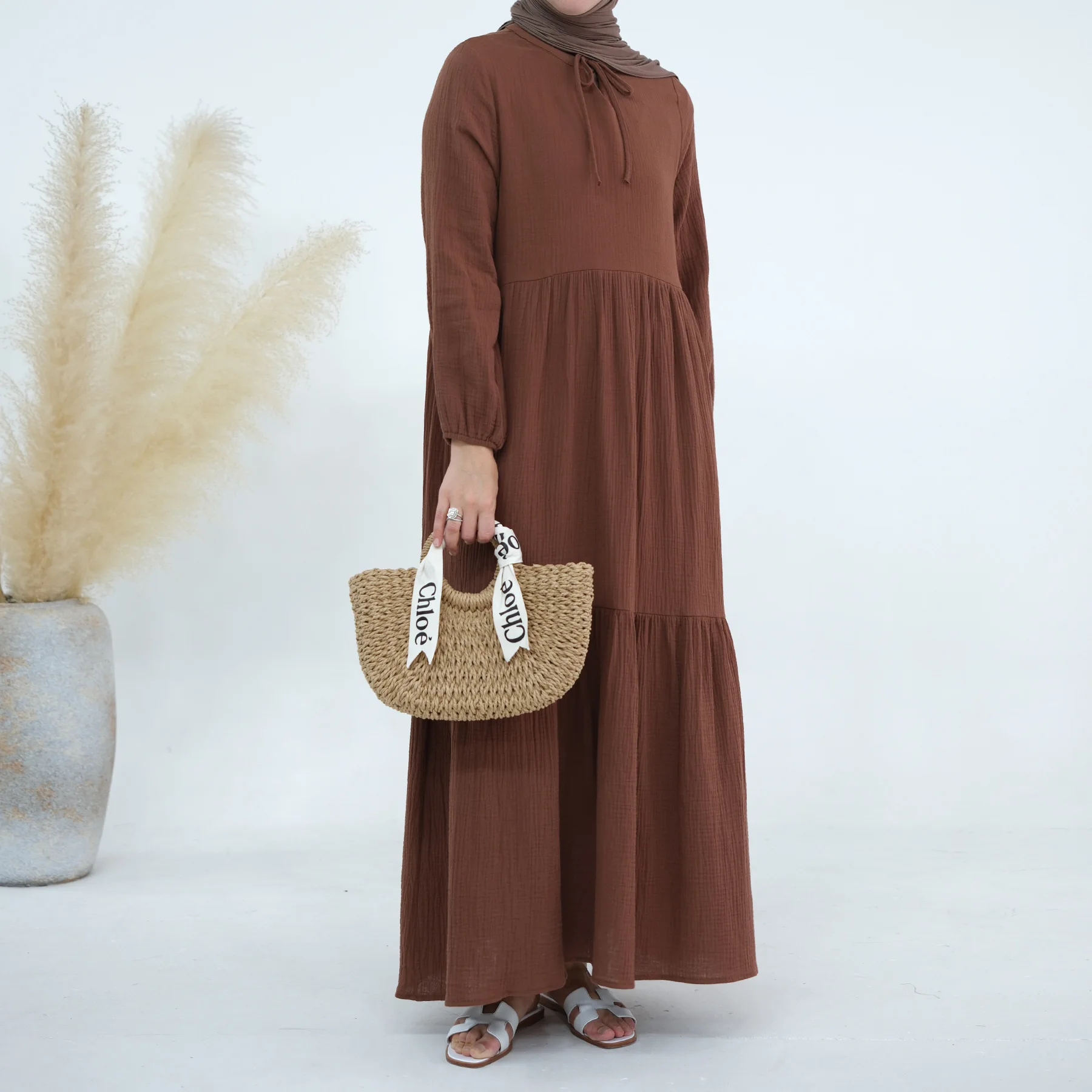 Осенняя Абая для женщин, Хлопковое Свободное исламское длинное платье, однотонный мусульманский хиджаб, Дубайский турецкий скромный кафтан Рамадан Ид