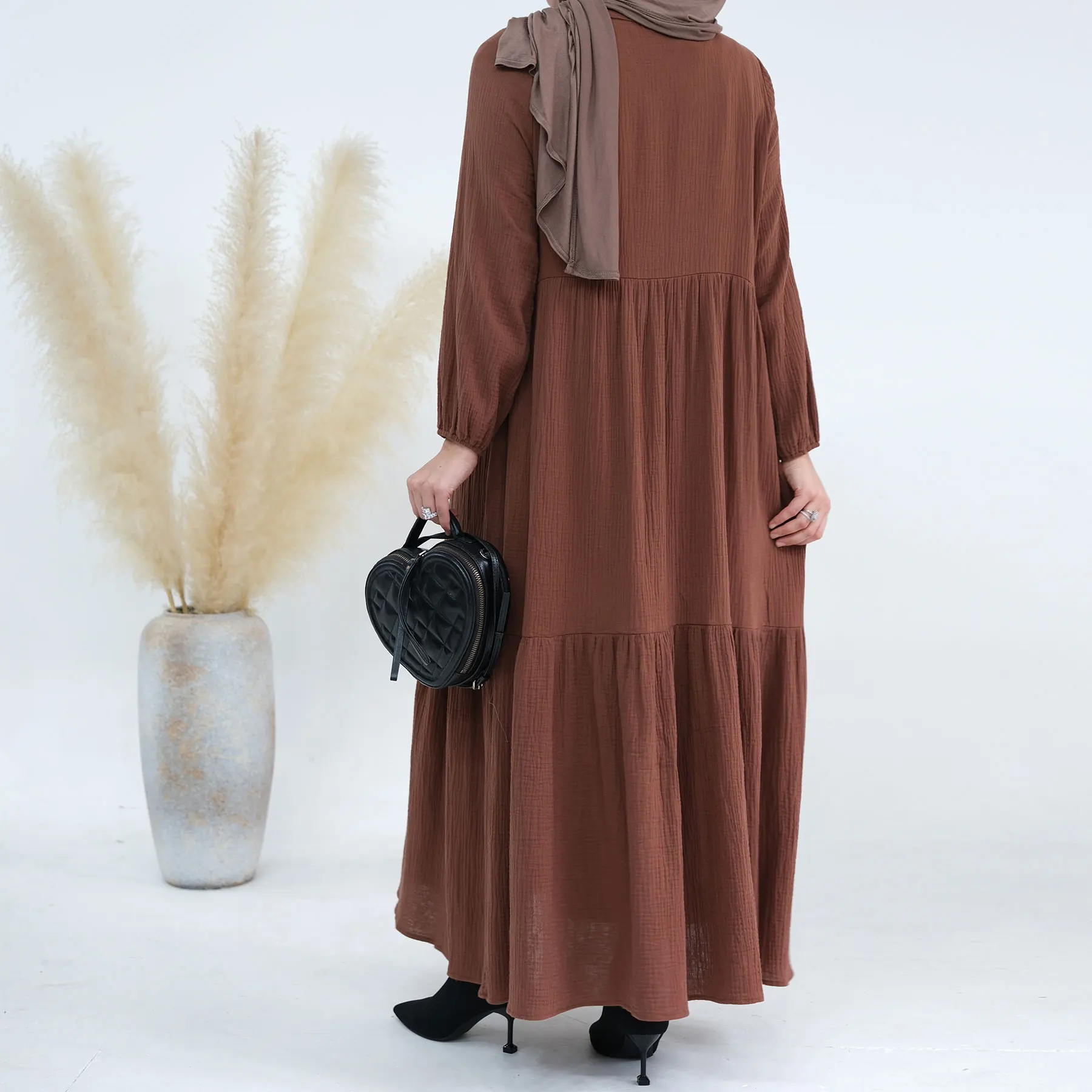 Осенняя Абая для женщин, Хлопковое Свободное исламское длинное платье, однотонный мусульманский хиджаб, Дубайский турецкий скромный кафтан Рамадан Ид Изображение 1 