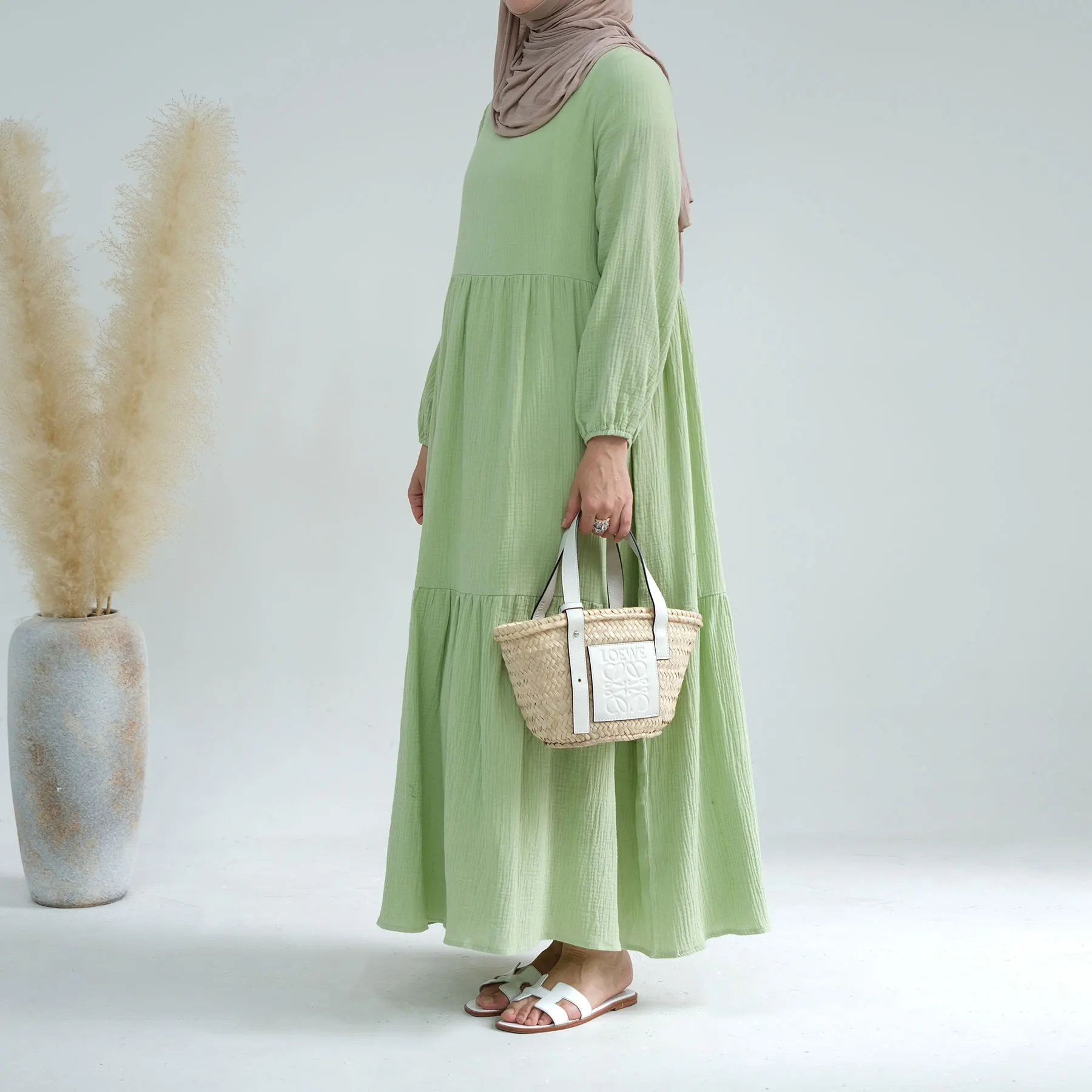 Осенняя Абая для женщин, Хлопковое Свободное исламское длинное платье, однотонный мусульманский хиджаб, Дубайский турецкий скромный кафтан Рамадан Ид Изображение 3 