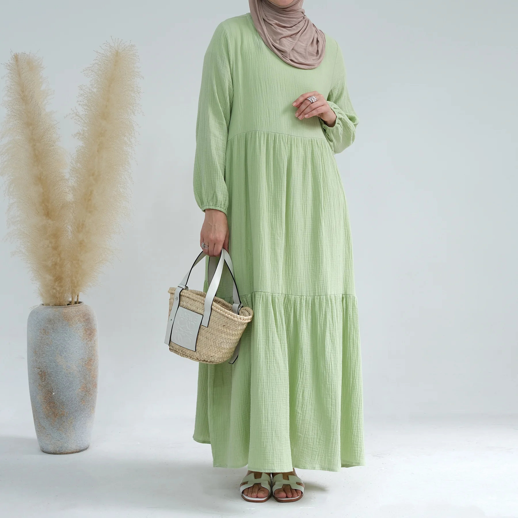 Осенняя Абая для женщин, Хлопковое Свободное исламское длинное платье, однотонный мусульманский хиджаб, Дубайский турецкий скромный кафтан Рамадан Ид Изображение 4 