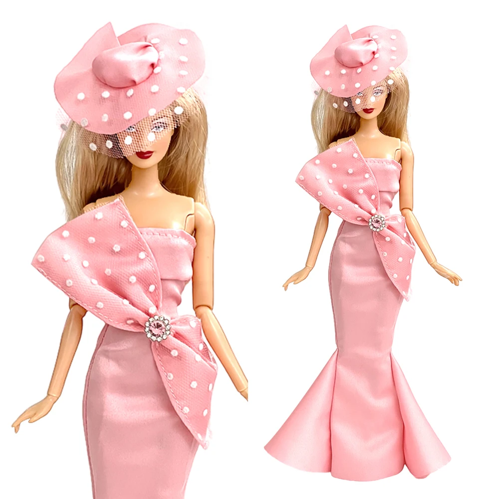 Официальный NK 1 Комплект Благородного Розового Платья Великолепный Бант Вечерние Газовая Шляпа Платье Для Куклы Барби 1/6 Игрушечная одежда
