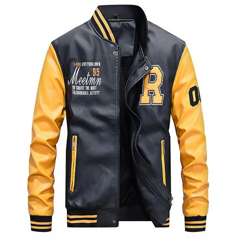 Пальто из искусственной кожи, приталенные, для колледжа, роскошные флисовые куртки-пилоты, Куртка casaco masculino, Мужская бейсбольная куртка с вышивкой
