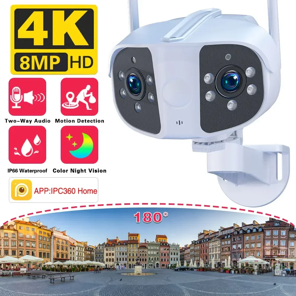 Панорамная WIFI Камера с двойным объективом 4K 8MP с широким углом обзора 180 ° AI Для Обнаружения человека 4MP IPC360 Home Surveillance CCTV IP-Камера