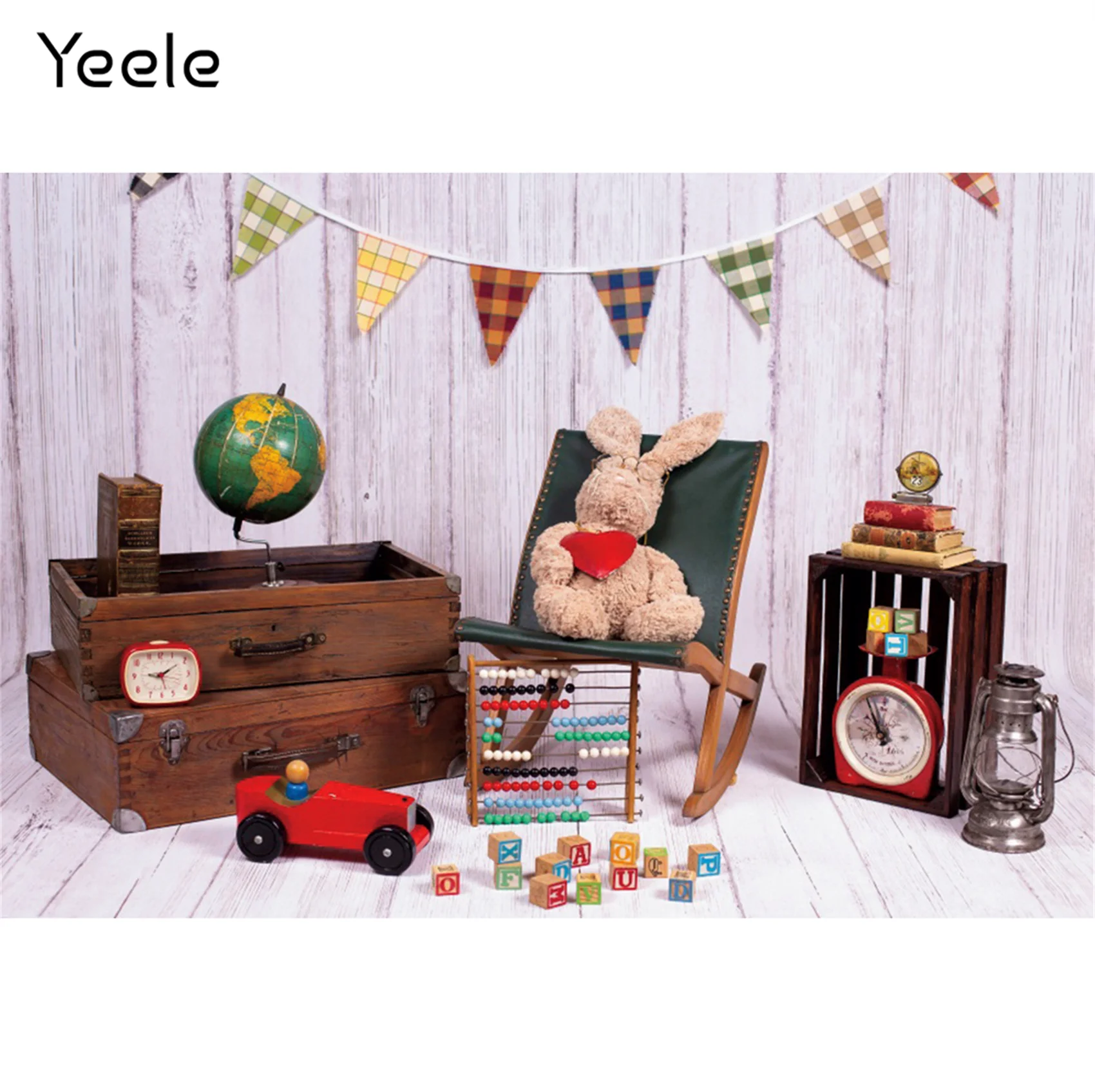 Пасхальный чемодан Yeele, книги для путешествий, игрушка, кукла, глобус, Кролик на день рождения, Фон для фотосъемки, Фотостудия