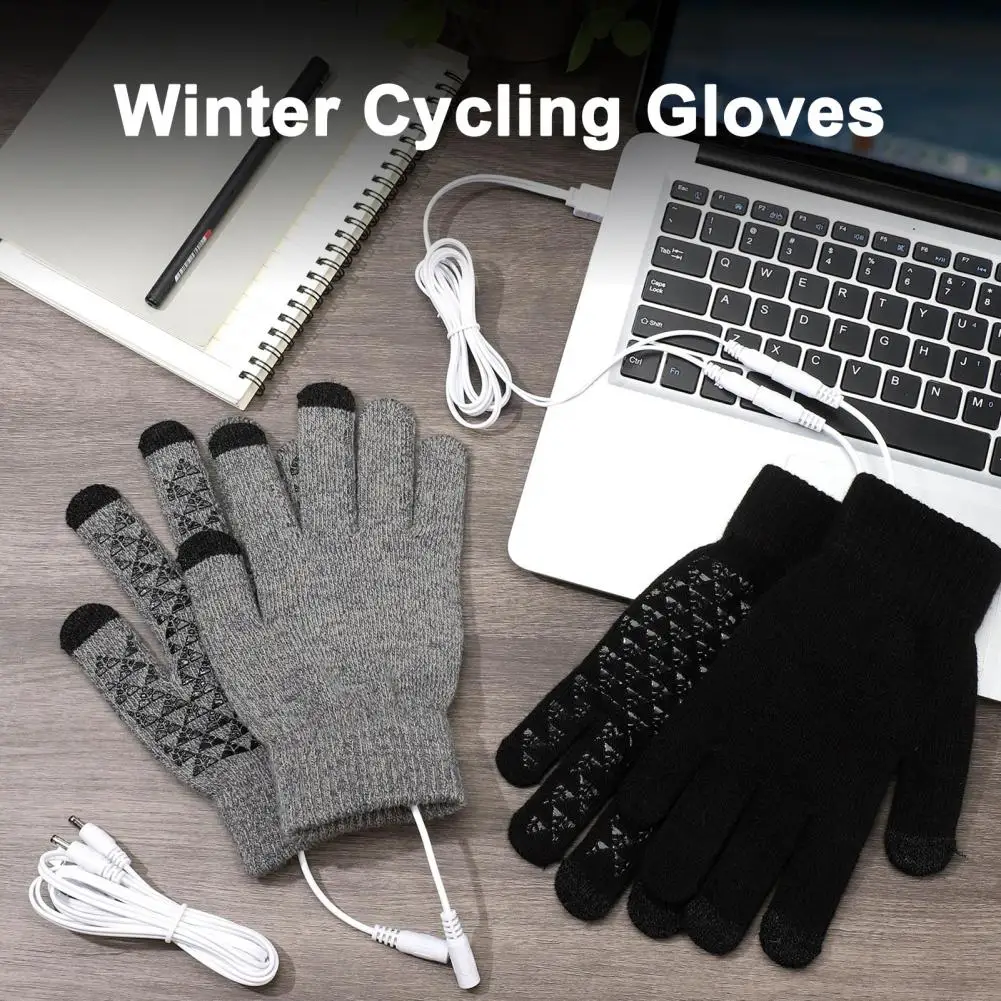 Перчатки с подогревом от USB 5 В, Зимние Теплые Перчатки с подогревом Для мужчин И женщин, Вязаные варежки с сенсорным экраном, Перчатки с подогревом для езды на велосипеде, лыжах на открытом воздухе