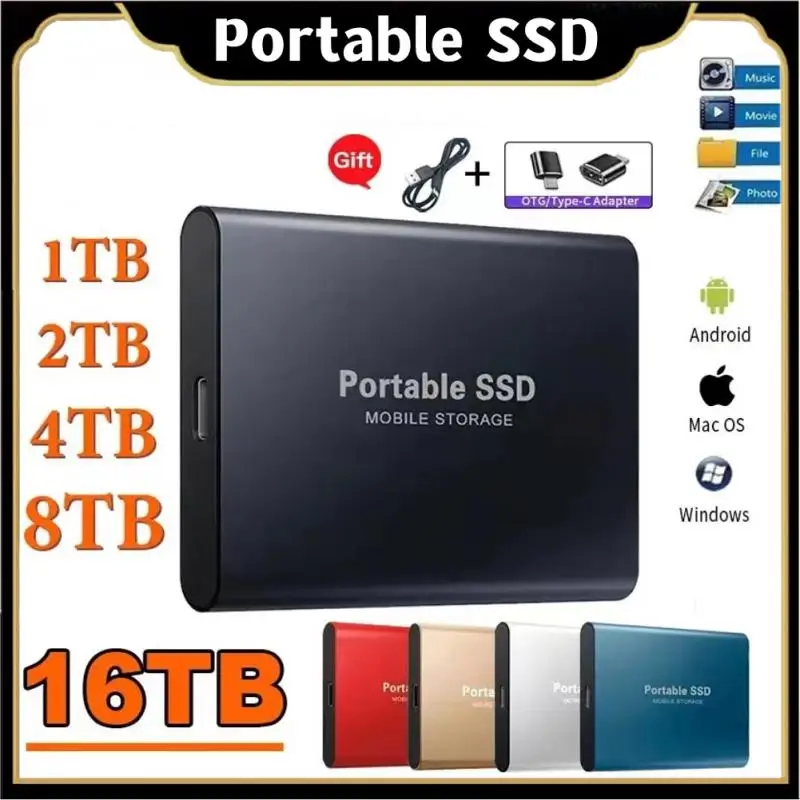 Портативный твердотельный накопитель SSD емкостью 1 ТБ, внешний жесткий диск SSD емкостью 2 ТБ с внешним портом USB 3.1/Type-C, высокоскоростной жесткий диск для хранения данных для ПК/Mac/телефона Изображение 0 