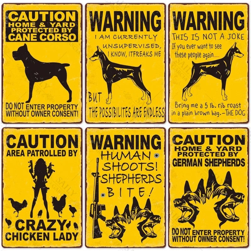 Предупреждающий плакат со старинными металлическими жестяными знаками 