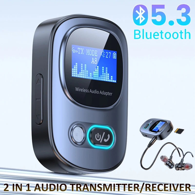 Приемник Bluetooth 5.3 Передатчик 2 в 1 Светодиодный дисплей Автомобильный адаптер Aux Bluetooth Беспроводной аудиопередатчик для динамиков телевизора