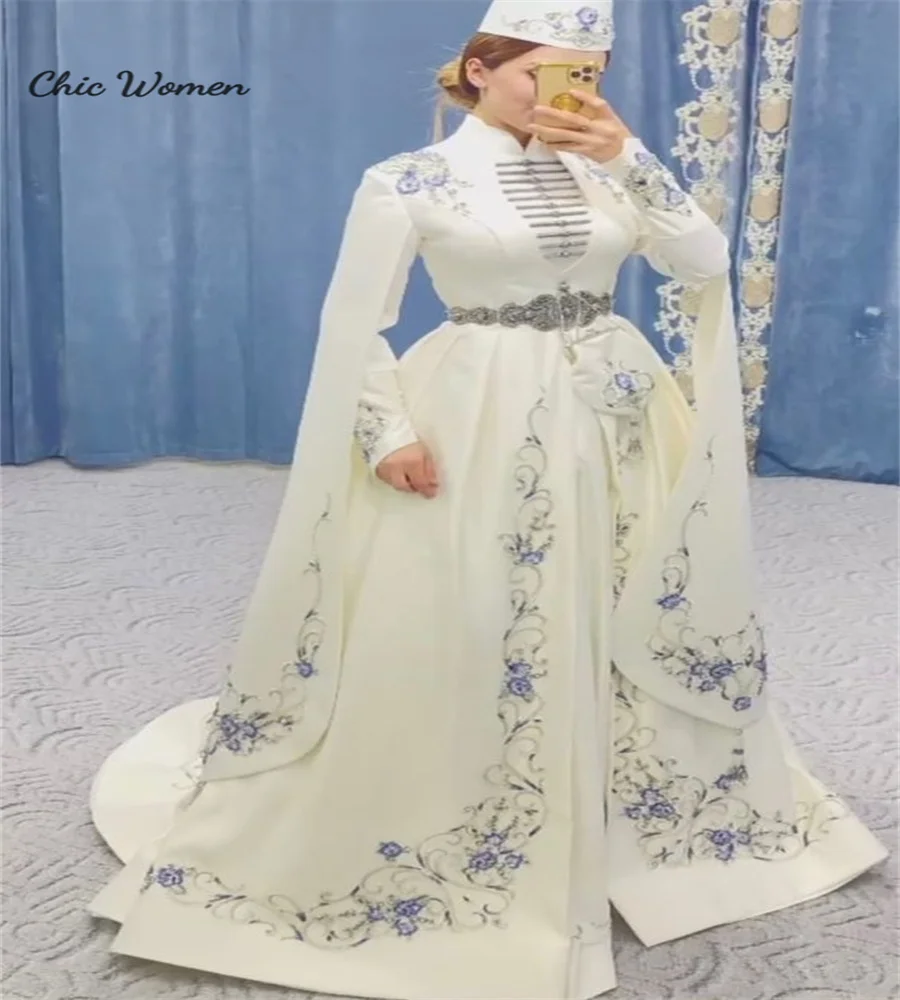 Причудливое Исламское Свадебное Платье Муслимы 2024 Традиционное Кавказское Грузинское Турецкое Свадебное Платье Из Бисера И Атласа Саудовской Арабской Невесты