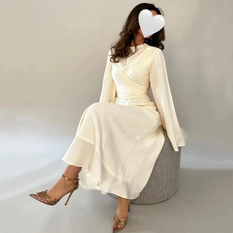 Простые однотонные платья для выпускного вечера, вечерние платья Саудовской Аравии, 2024, Тонкое платье для девочек с длинным рукавом для танцев, вечернее платье