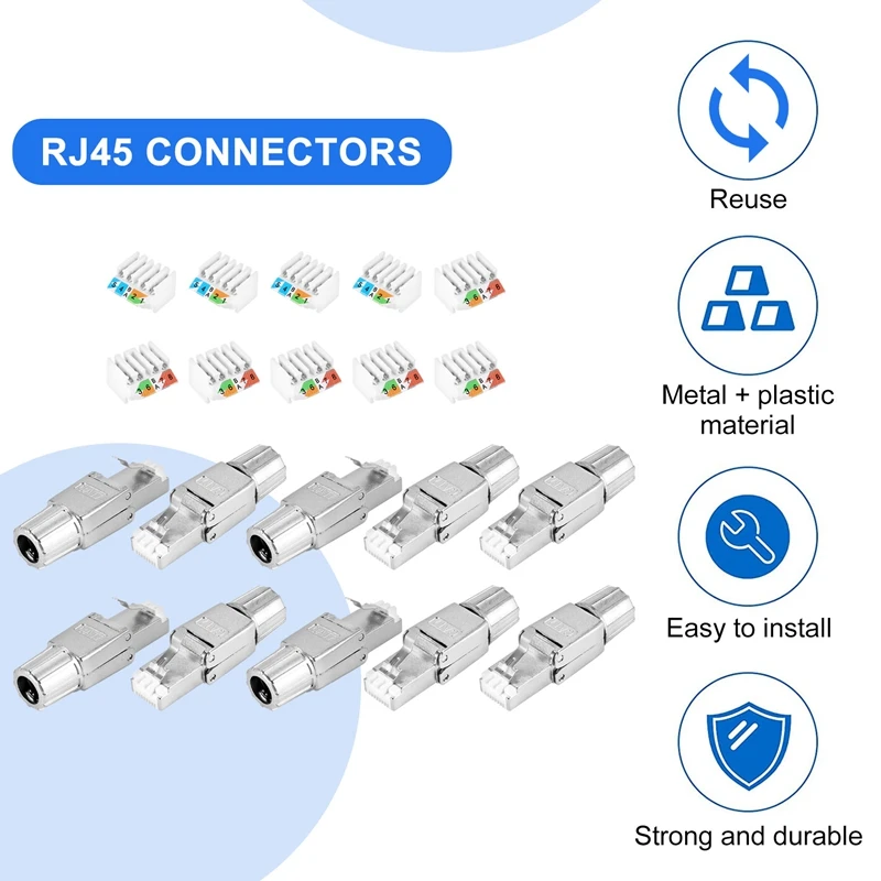 Разъемы RJ45 Cat7, Многоразовые экранированные разъемы Ethernet, подключение к Интернету, быстрая установка в полевых условиях. Изображение 3 