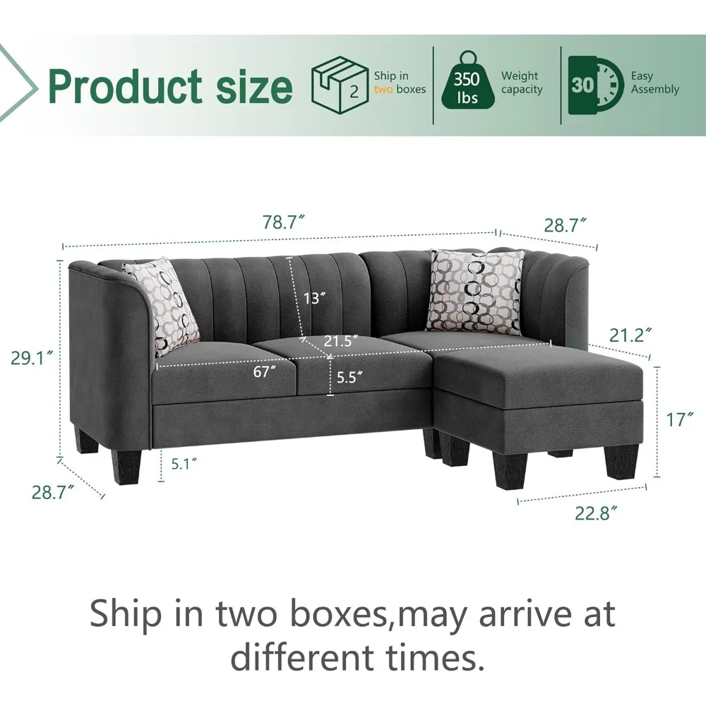 Раскладной L-образный секционный диван-кушетка, черный, диван-кровать из льняной ткани Изображение 1 