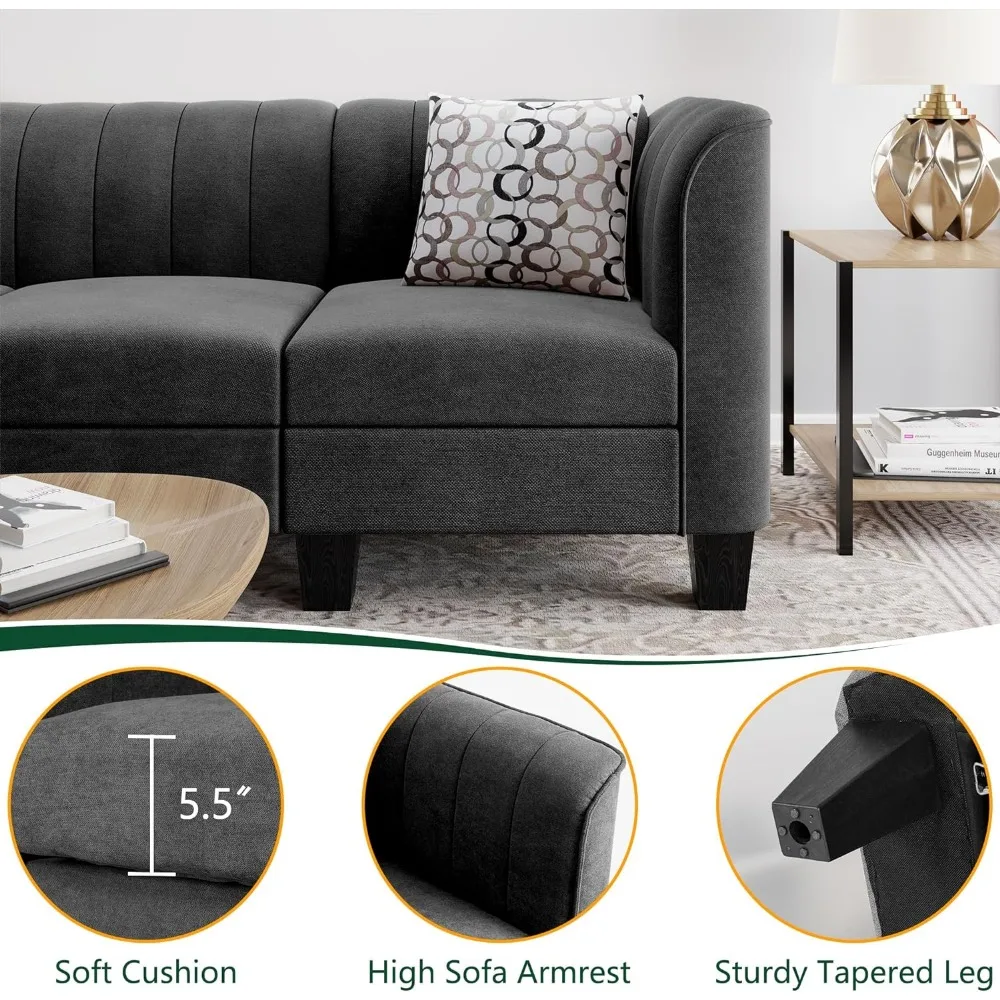 Раскладной L-образный секционный диван-кушетка, черный, диван-кровать из льняной ткани Изображение 2 