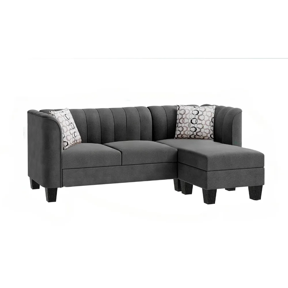 Раскладной L-образный секционный диван-кушетка, черный, диван-кровать из льняной ткани Изображение 5 