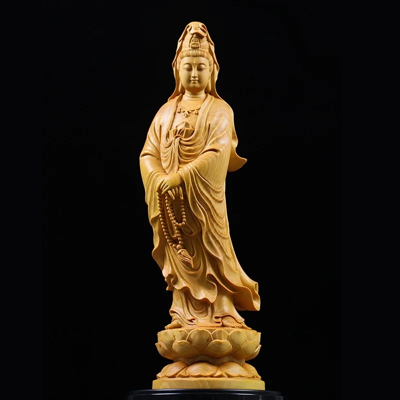 Резьба по дереву Декоративные Фигурки Будды Гуаньинь Статуя Будды китайского Фэн-шуй Статуя для дома гостиной Офиса Бесплатная доставка