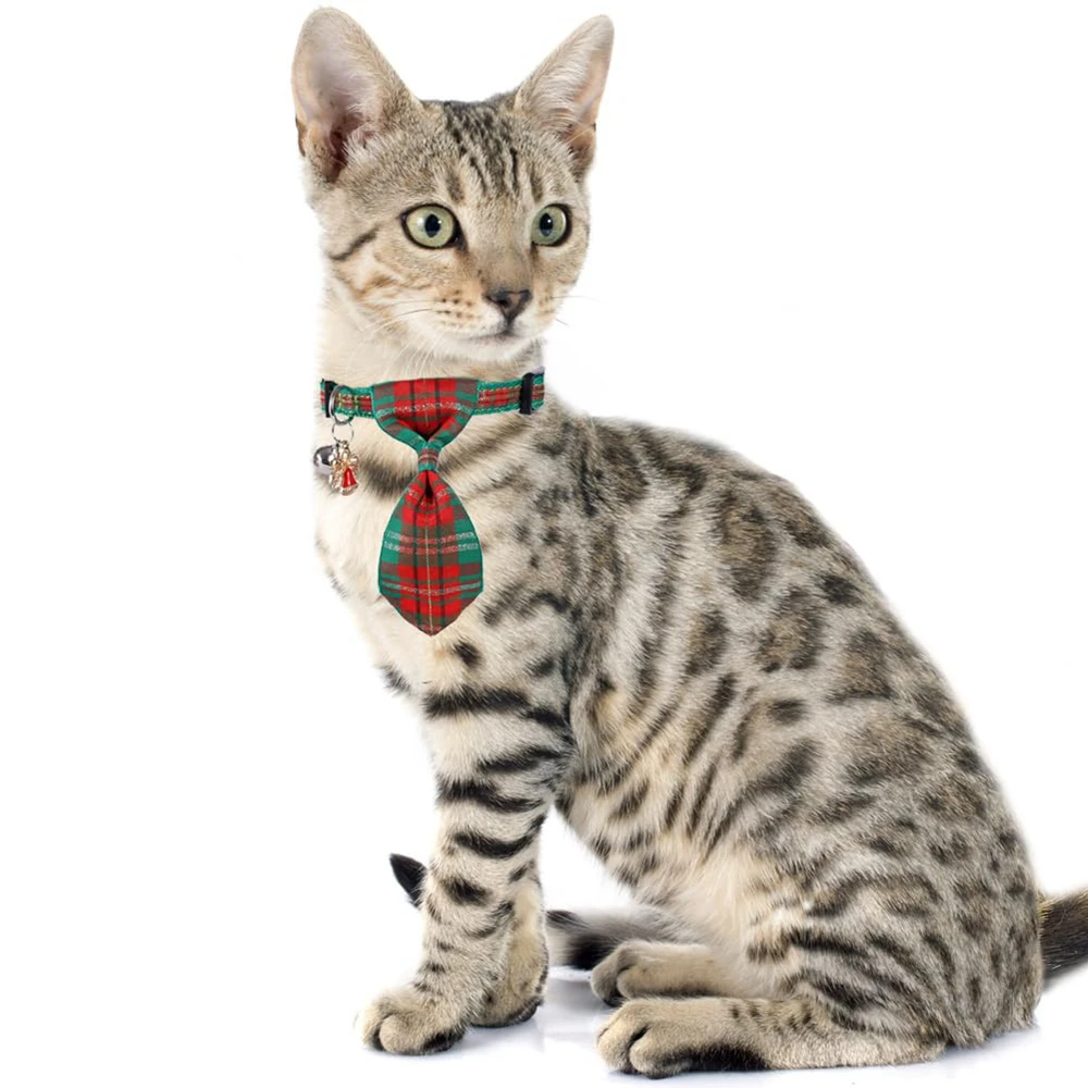 Рождественский ошейник для кошек Breakaway с милым галстуком бабочкой и колокольчиком для котенка Регулируемый Защитный ошейник для котенка для кошек женского пола Изображение 4 