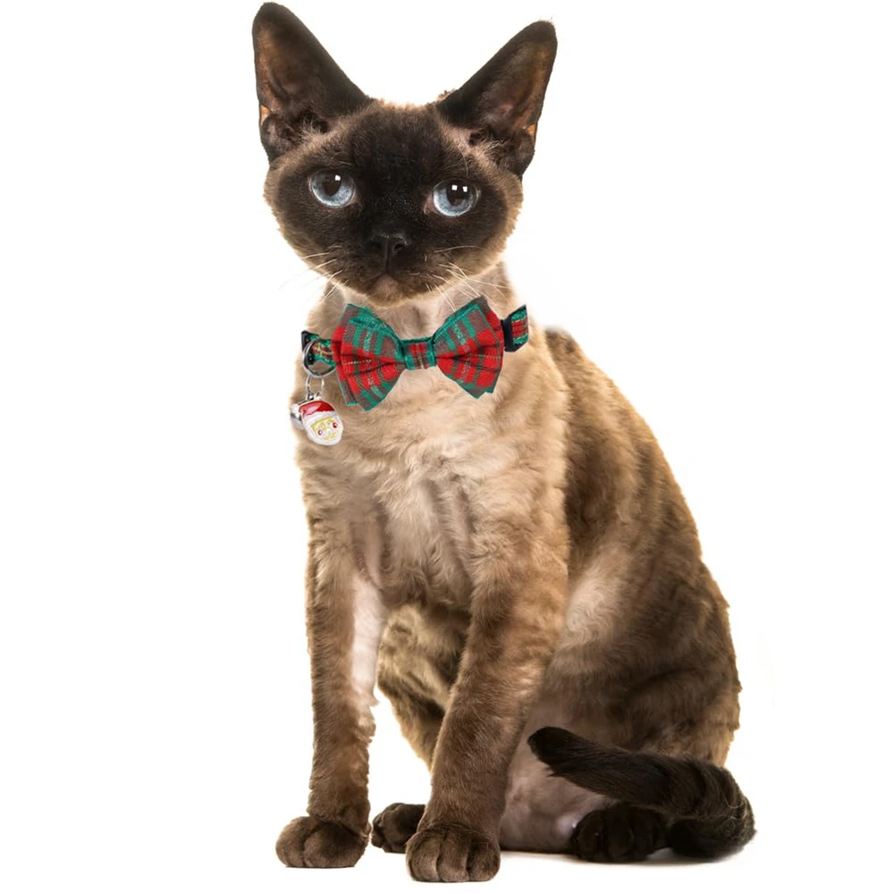 Рождественский ошейник для кошек Breakaway с милым галстуком бабочкой и колокольчиком для котенка Регулируемый Защитный ошейник для котенка для кошек женского пола Изображение 5 