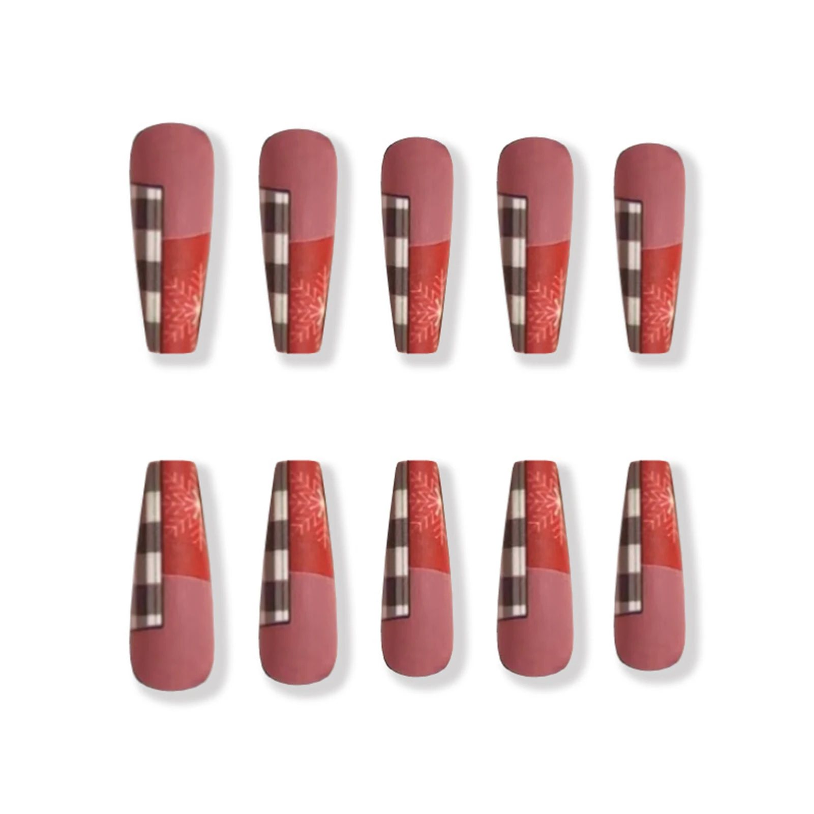 Розовый Пресс на ногтях с Красно-Серым Декором на кончиках, Защищающие от Сколов И Пятен Накладные ногти для выступлений на сцене