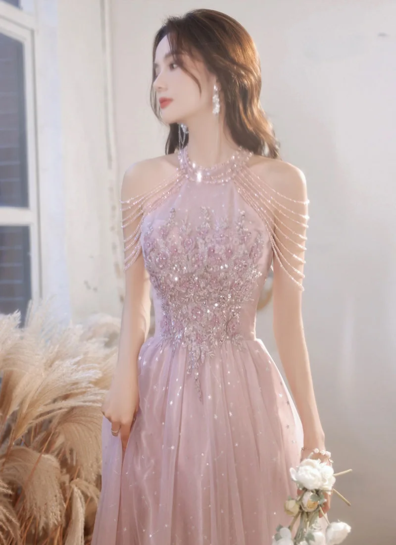 Роскошное высококачественное розовое вечернее платье 2024 для выпускного вечера Лето Осень Темперамент Светская львица Выпускное вечернее платье для женщин Изображение 0 