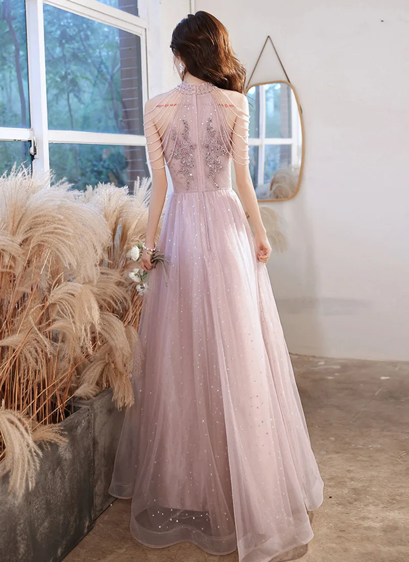 Роскошное высококачественное розовое вечернее платье 2024 для выпускного вечера Лето Осень Темперамент Светская львица Выпускное вечернее платье для женщин Изображение 3 