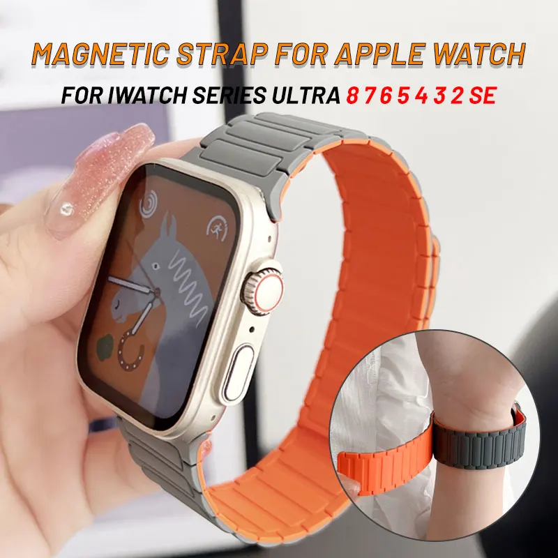 Роскошный Магнитный Ремешок Для Apple Watch Band Ultra 2 49 мм 41 мм 45 мм Аксессуары для Мягких Браслетов iwatch серии 9 8 7 SE 40 мм 44 мм Изображение 0 