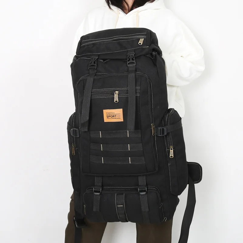 Рюкзак большой емкости объемом 80 л, холщовый рюкзак с пряжкой на шнурке, многофункциональная сумка для альпинизма на открытом воздухе Изображение 1 