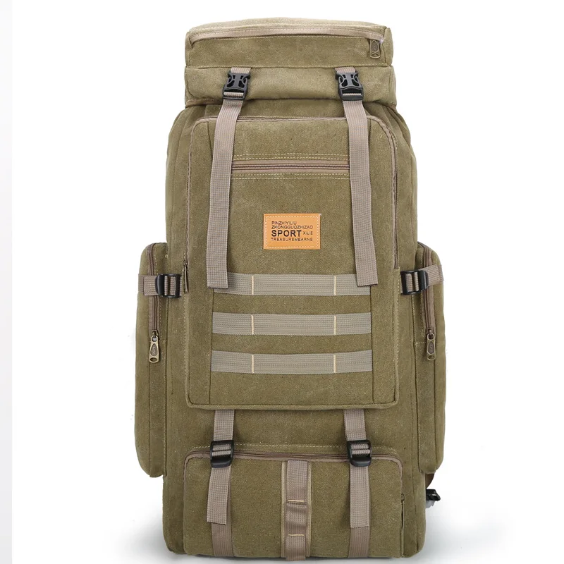 Рюкзак большой емкости объемом 80 л, холщовый рюкзак с пряжкой на шнурке, многофункциональная сумка для альпинизма на открытом воздухе Изображение 4 
