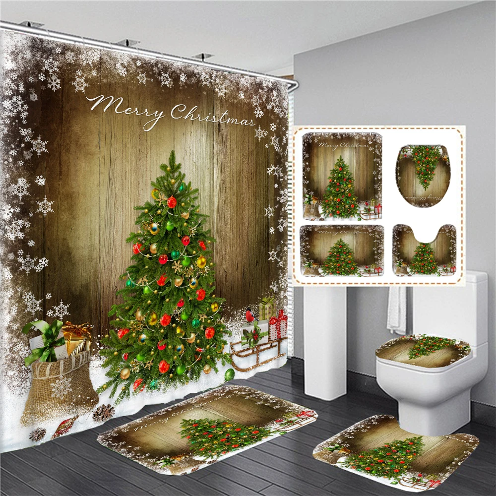 С Рождеством, 3D Занавески для душа, Занавеска для ванной, Снежинка, Рождественская елка, Коврики для ванной, коврики, Нескользящий ковер, крышка унитаза