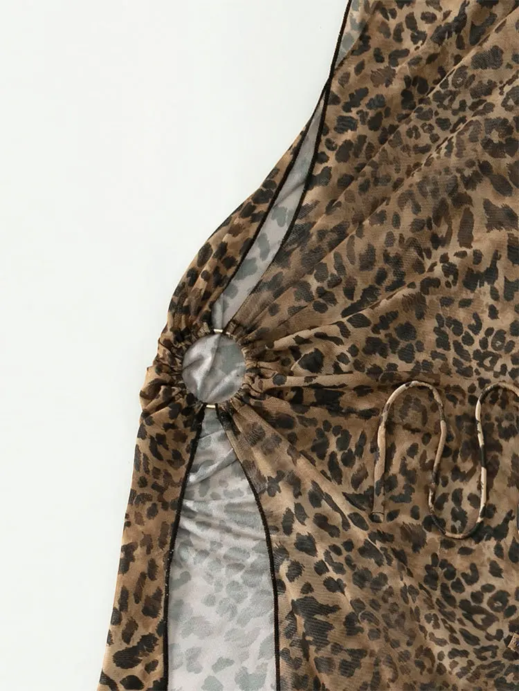 Сексуальный комплект бикини с леопардовым принтом, женская асимметричная юбка-накидка, купальник-стринги, летний купальник, бандаж, 3 предмета, купальники Изображение 3 