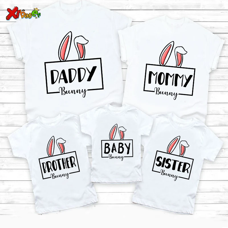 Семейные рубашки с кроликами, семейные футболки, семейные тройники, рубашка с Пасхальным кроликом, подходящая к одежде с пользовательским именем для семьи, подходящая к одежде для ребенка, футболка