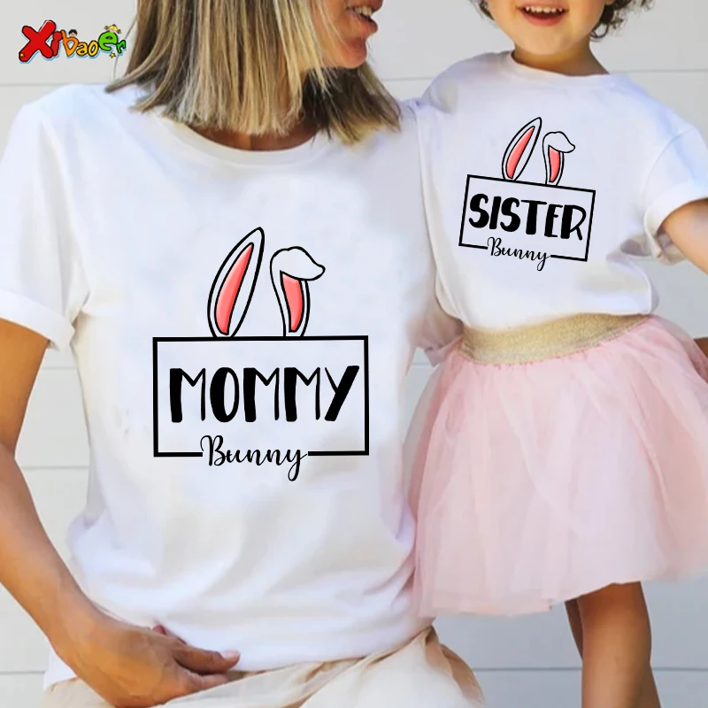 Семейные рубашки с кроликами, семейные футболки, семейные тройники, рубашка с Пасхальным кроликом, подходящая к одежде с пользовательским именем для семьи, подходящая к одежде для ребенка, футболка Изображение 2 