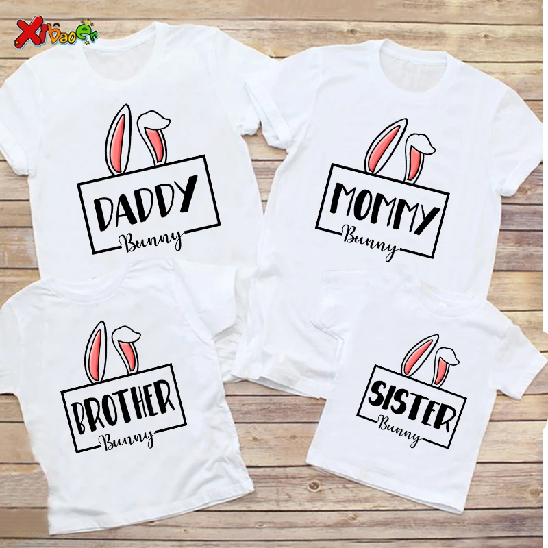 Семейные рубашки с кроликами, семейные футболки, семейные тройники, рубашка с Пасхальным кроликом, подходящая к одежде с пользовательским именем для семьи, подходящая к одежде для ребенка, футболка Изображение 5 