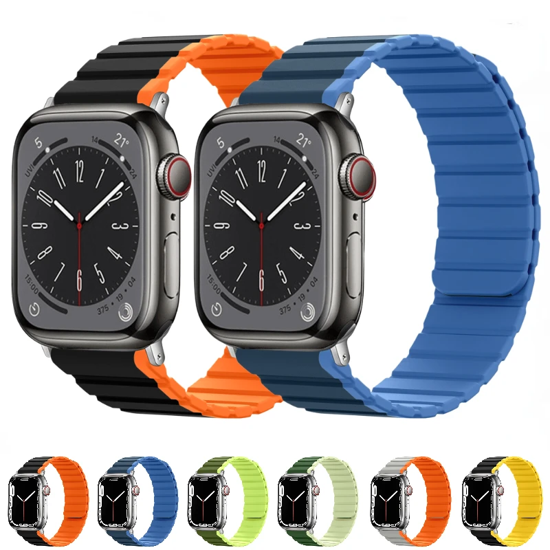 Силиконовый Ремешок Для Apple Watch 8 7 45 мм 41 мм 6 5 4 3 SE 44 мм 42 мм 40 мм Смарт-Часы Магнитный Браслет Для iwatch Ultra 49 мм Ремень