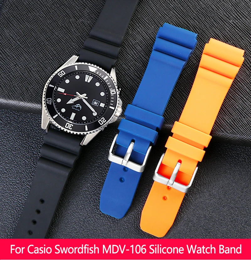 Силиконовый ремешок 22 мм Для часов CASIO swordfish diving Watch MDV-106 MDV-107 MTP-VD01D efr-303l Ремешок для часов Оранжево-зеленый Мужской браслет на запястье