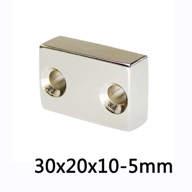Сильный квадратный магнит с 2 отверстиями 5 мм Мощные магниты NdFeB 30x20x10-5 мм Блочные редкоземельные магниты 30*20*10- 5 мм