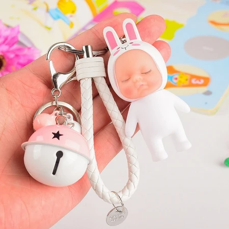 Симпатичный брелок для ключей в виде спящей куклы-младенца, кожаный ремешок, автомобильный брелок для ключей с мультяшными игрушками Kiki, брелок для ключей в виде сумки-шарма D26